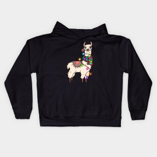 Funny Llama Wrapped in Christmas Lights Llama Lover Xmas Gift Kids Hoodie